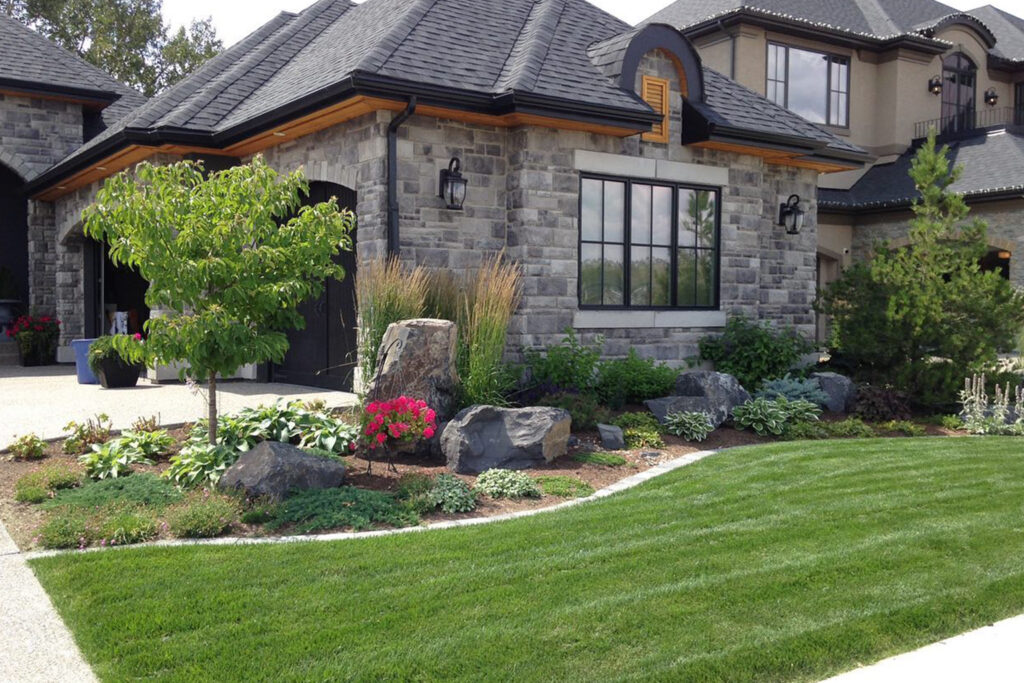 landscaped house in calgary with sod and trees
